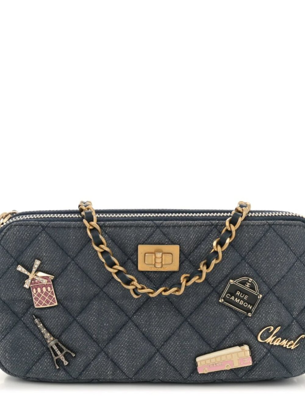 Chanel Denim Lucky Charms 2.55 Reissue Crossbody Shoulder Bag Clutch with Chain